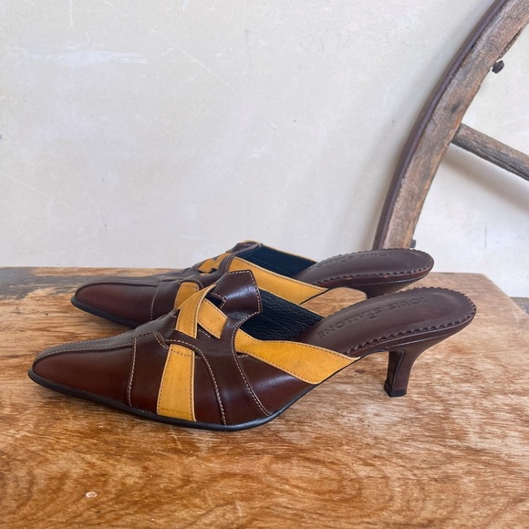 LOUIS STALLONE Brown & Gold Leather Mule Slide Heels Woman’s Sz 39 ITALY NEW! - Picture 6 of 11